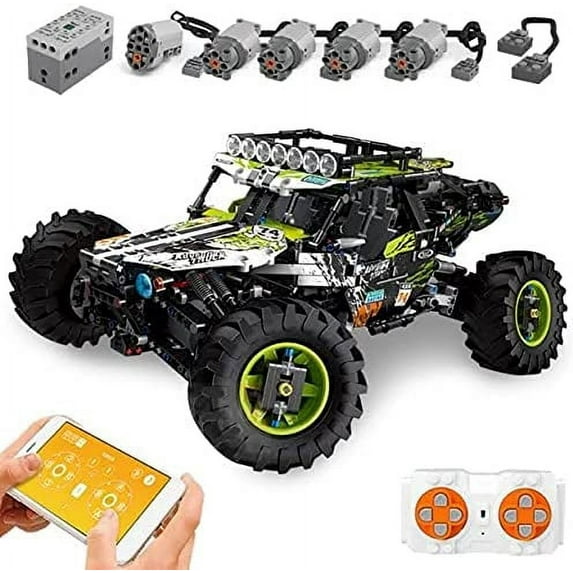 General Jim’s Toys & Bricks Tough Green Hound RC Buggy, Off-Road Building Blocks Set – 1890 Pieces
