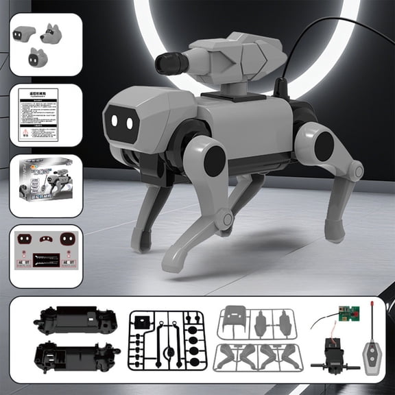Remote Control Buildable Robot Dog, Transforming Mechanical Pet Toy, DIY Robotics Kit with Walking Function, Programmable Robotic Canine with Interchangeable Heads