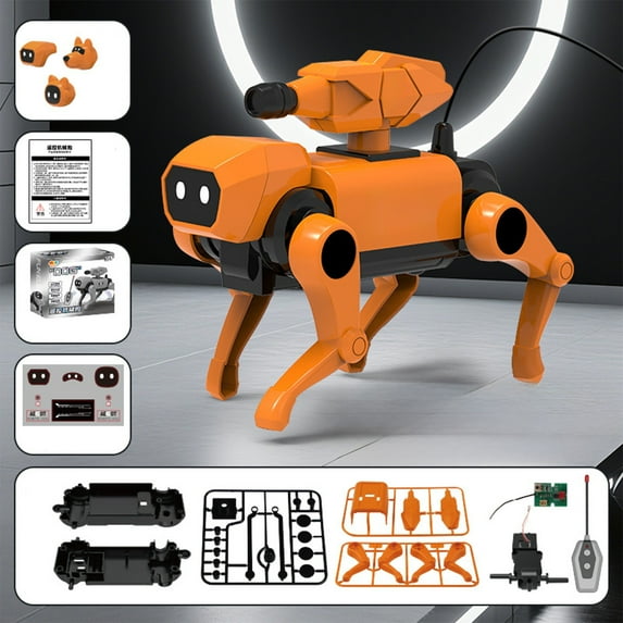 Remote Control Buildable Robot Dog, Transforming Mechanical Pet Toy, DIY Robotics Kit with Walking Function, Programmable Robotic Canine with Interchangeable Heads
