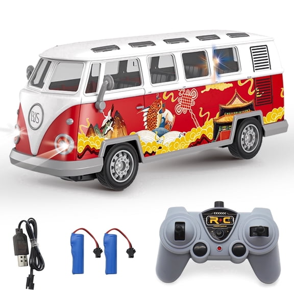 Tucraew RC Bus Toy, 2.4G Vintage Bus with Decals Retro Truck Model, 1/30 Scale Electric Vehicle with Lights Sound for Boys and Girls