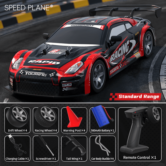 Remote Control Car 1:16 RC Drift Car with Lights & Dual Mode Tires, High-speed Racing Vehicle for Kids Adults Christmas Birthday Gifts(Red)