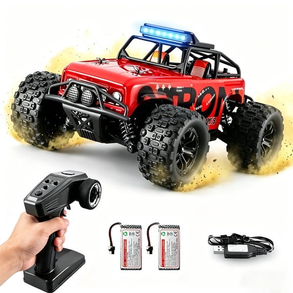 Rirool 1/18 4WD RC Car, 40KM/H High-Speed Remote Control Truck with 2 Batteries, 2.4GHz Off-Road Monster Truck for All Terrains, Waterproof RC Car, Red