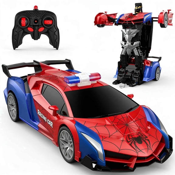 Remote Control Car, 1:18 Scale Transforming Robot, 2.4GHz RC Vehicle with 360° Rotation and LED Lights, Stunt Toy Gift for Boys Ages 4-12