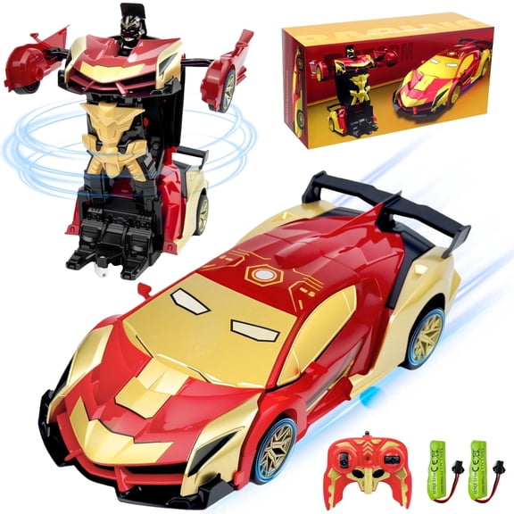 Remote Control Car, 1:18 Scale Transforming Robot Toy with One-Button Deformation, 2.4GHz RC Vehicle with LED Lights, Gift for Boys Ages 4-12