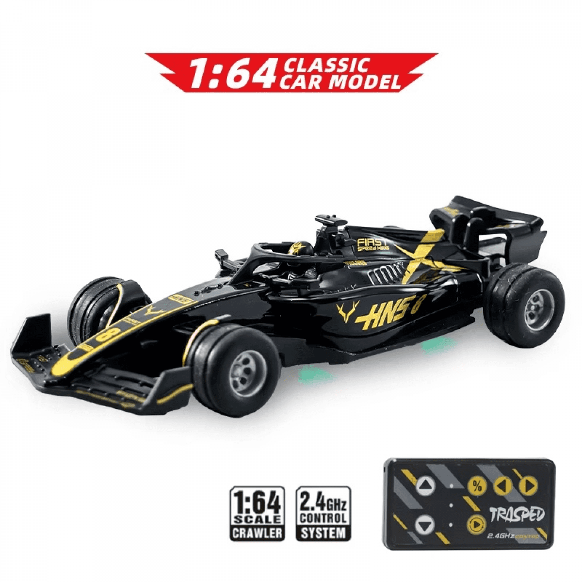 Remote Control Car 1:64 Scale Formula RC Race Car with Lights, Alloy Racing Vehicle for Adults Kids Gifts-Black