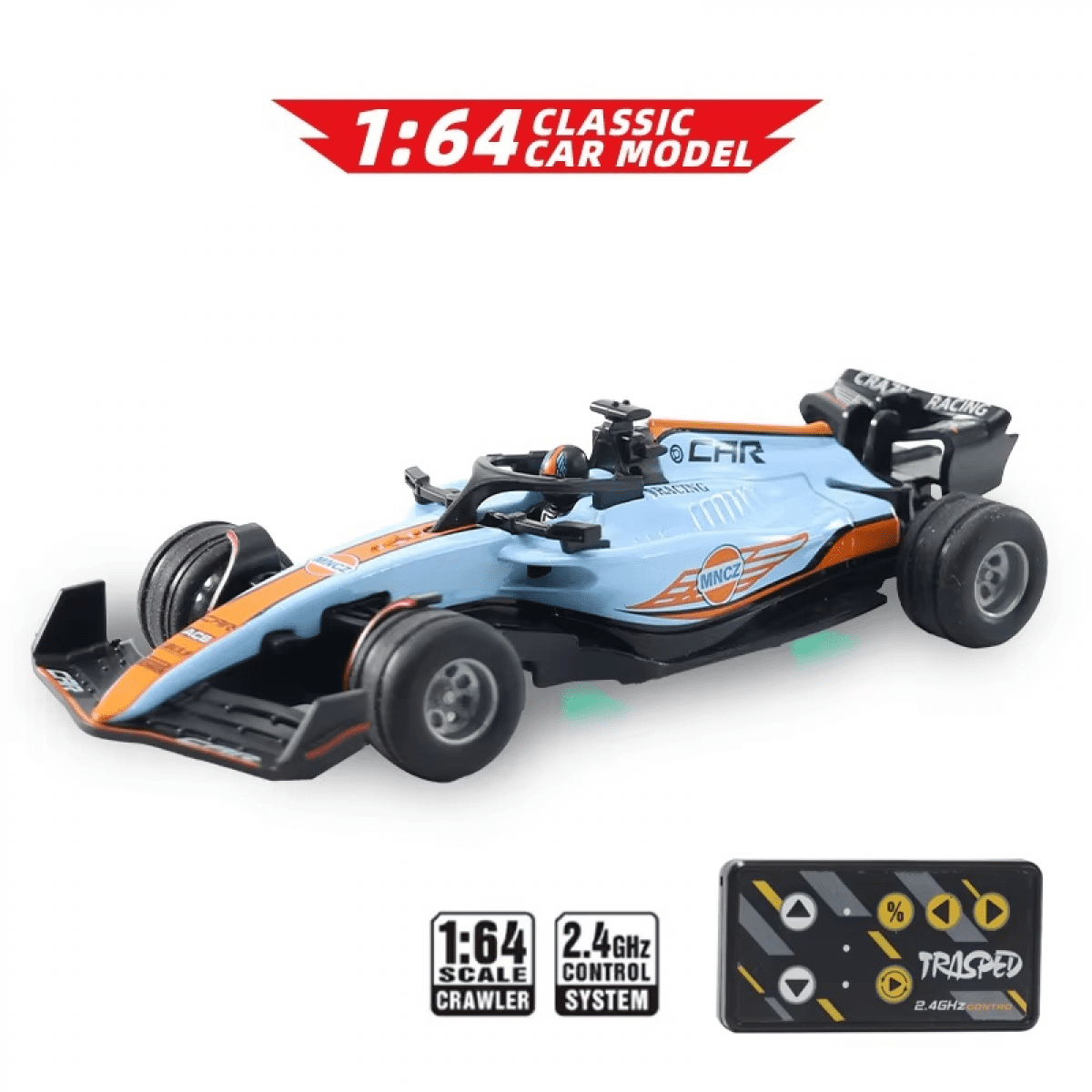 Remote Control Car 1:64 Scale Formula RC Race Car with Lights, Alloy Racing Vehicle for Adults Kids Gifts-Blue
