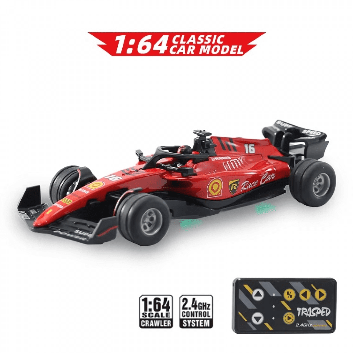 Remote Control Car 1:64 Scale Formula RC Race Car with Lights, Alloy Racing Vehicle for Adults Kids Gifts-Red
