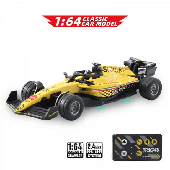 Remote Control Car 1:64 Scale Formula RC Race Car with Lights, Alloy Racing Vehicle for Adults Kids Gifts-Yellow