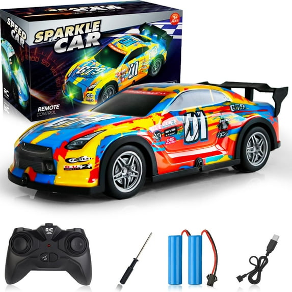 Remote Control Car, 2.4GHz Light Up RC Car Toys, 1:22 Scale 15KM/H Off-Road with Cool LED Lights Racing Rechargeable Toy Car for Christmas Birthday Kids Boys Girls for 4-7 8-12 Year Old (Yellow-gt)