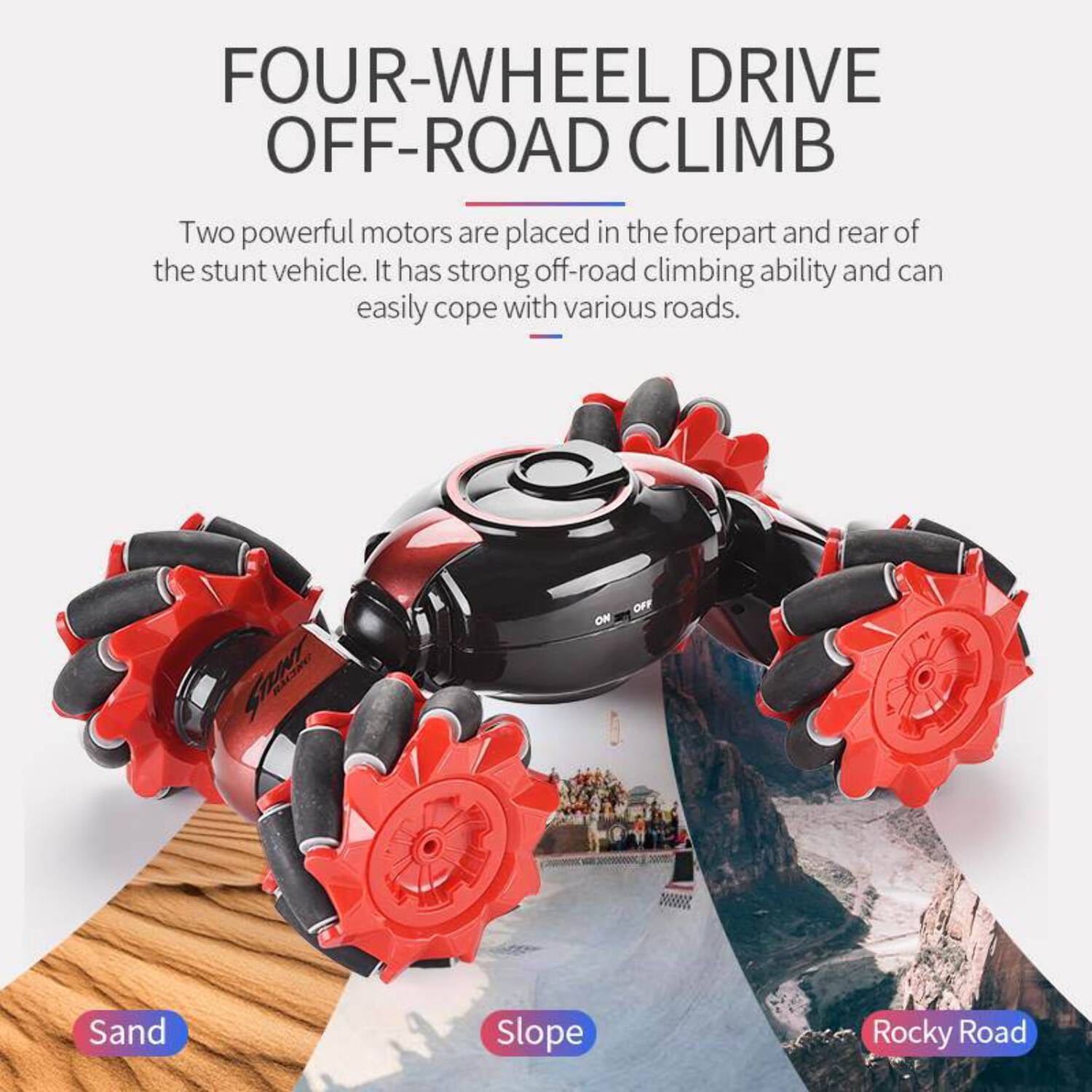 Remote Control Car, 4WD Off-Road RC Stunt Truck Toy 360° Rotation Drift Wheels Gesture Control Watch