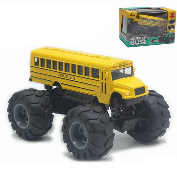Remote Control Car Alloy Big Wheel School Bus Toy Pull Back & Go Friction Powered Model Ideal for Boys Birthday