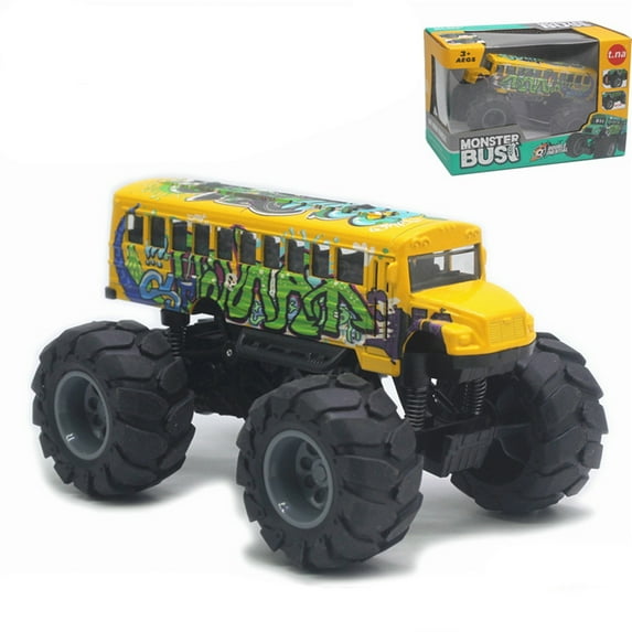 Remote Control Car Alloy Big Wheel School Bus Toy Pull Back & Go Friction Powered Model for Kids