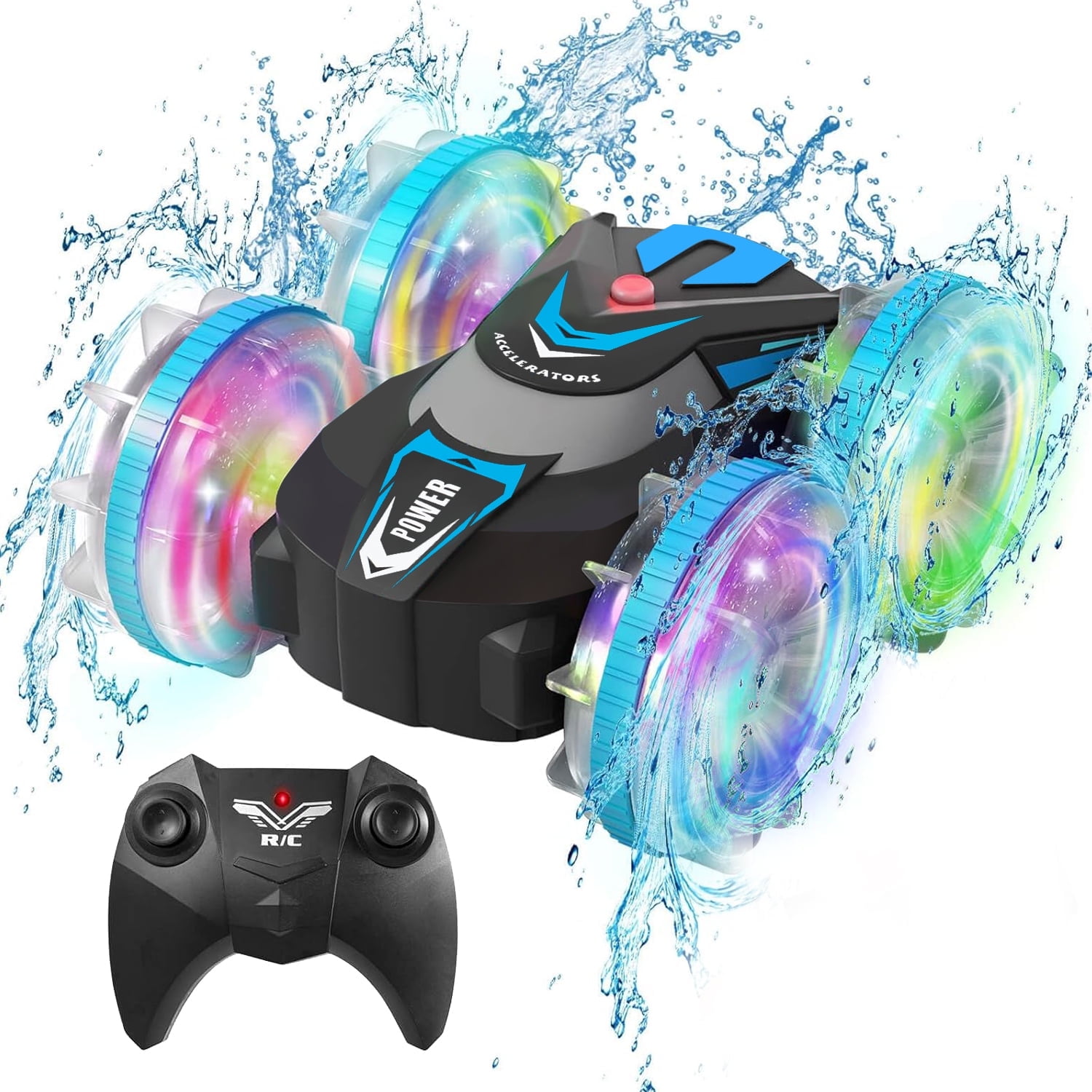 Remote Control Car, Amphibious 4WD RC Stunt Car, Waterproof RC Car 360 Flips Rotation 2.4GHz All Terrain RC Stunt Car with Lights for Boys Girls