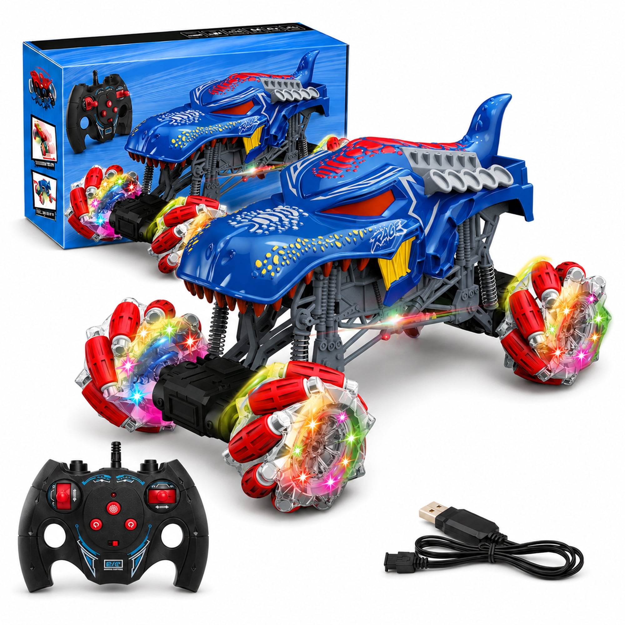 Remote Control Stunt Car for Kids, 1:16 4WD RC Monster Truck with 360° Spin, Sideways Drift, Omnidirectional Wheels, Blue
