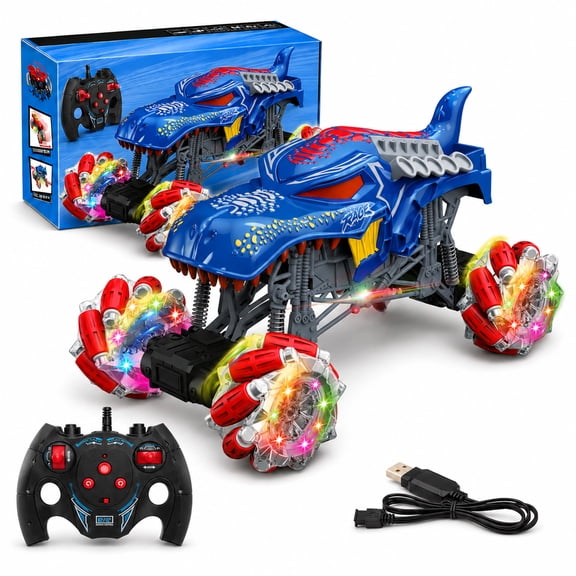 Remote Control Stunt Car for Kids, 1:16 4WD RC Monster Truck with 360° Spin, Sideways Drift, Omnidirectional Wheels, Blue