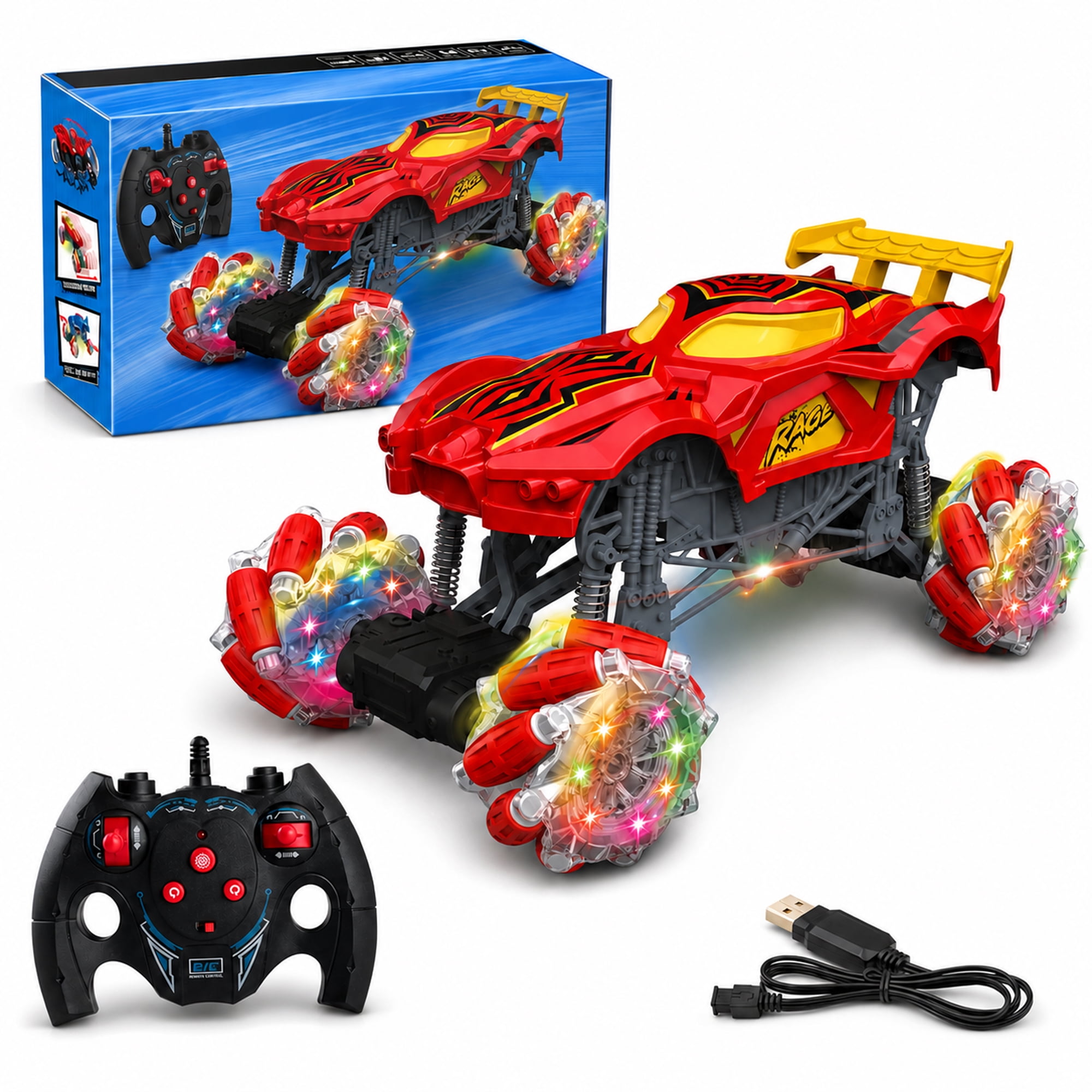 Remote Control Stunt Car for Kids, 1:16 4WD RC Monster Truck with 360° Spin, Sideways Drift, Omnidirectional Wheels