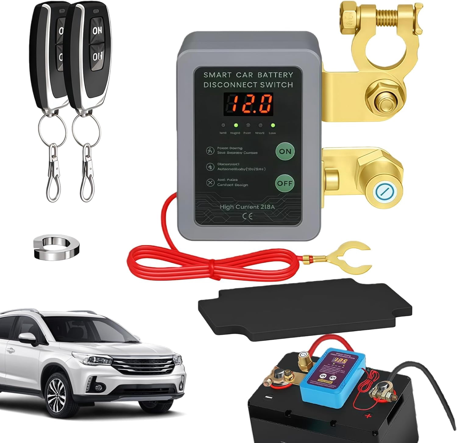 Remote Control of Car Devices for Anti-Theft Safety: 12V 240A Remote Battery Disconnect Switch, Smart Voltage Kill Switch - Fits Auto, Truck, Marine, RV, ATV, Boat