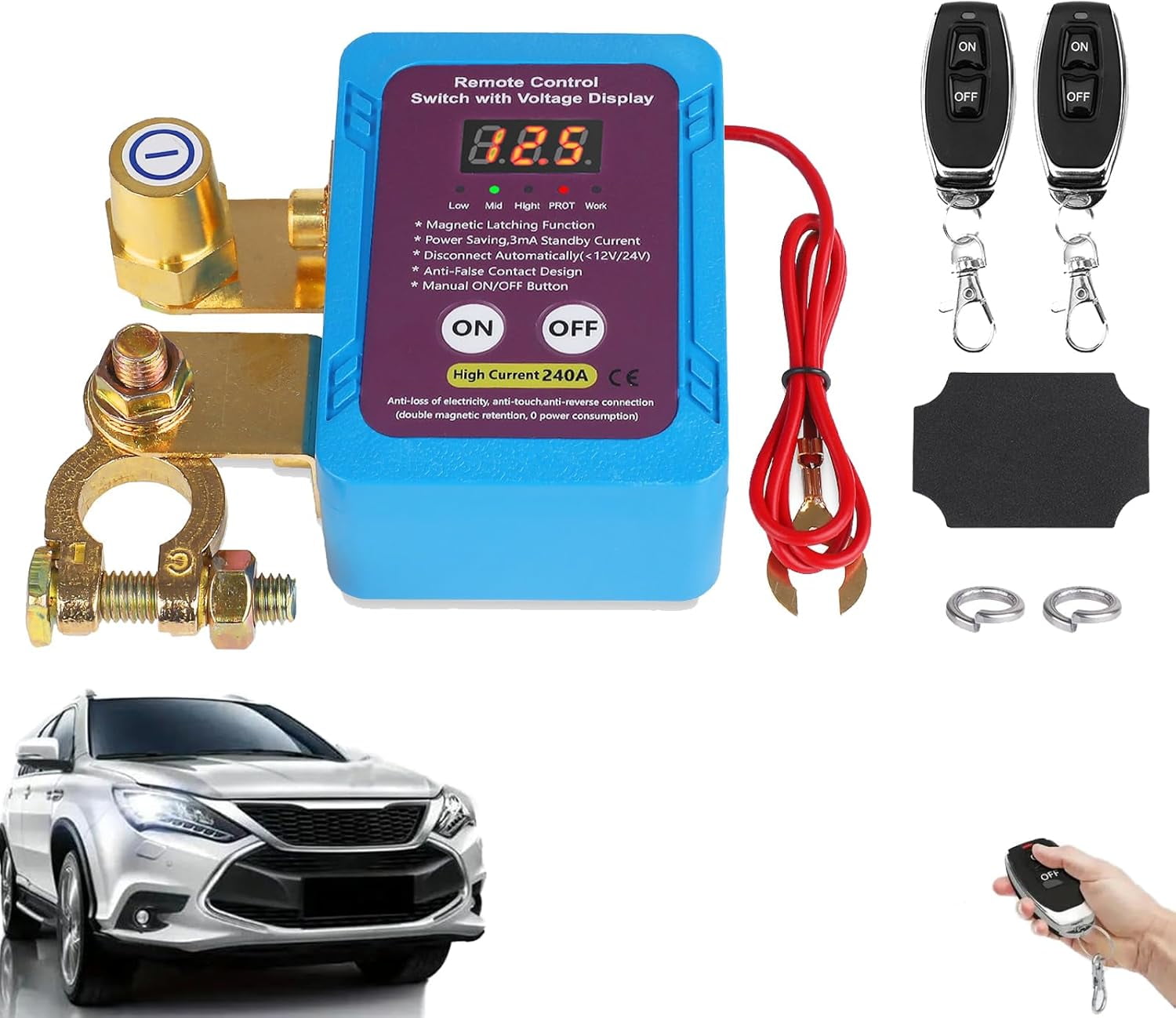 Remote Control of Car Devices for Anti-Theft Safety, Remote Control Battery Disconnect Switch for Cars, Desconector De Bateria Auto, Smart Voltage Car Kill Switch for Car (Electronic Version)