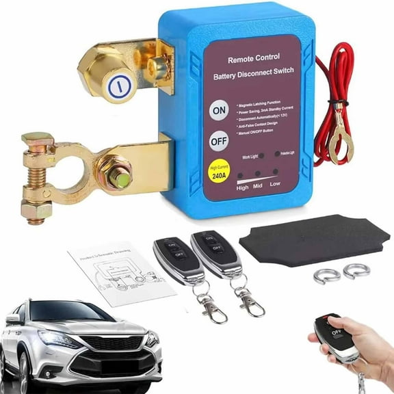 Remote Control of Car Devices for Anti-Theft Safety, Smart Voltage Battery Disconnect Switch, 2V, 240A, Enhances Security, Prevent Battery Drain, Kill Switch for Car, Truck, RV (Regular Version)