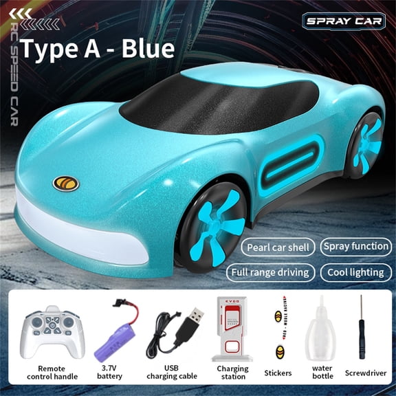 Remote Control Car Drift RC Stunt Car with Light Spray and Sound 2.4GHz Hobby RC Toy for Teens 360° Rotation Birthday Gift for Lovers Blue A