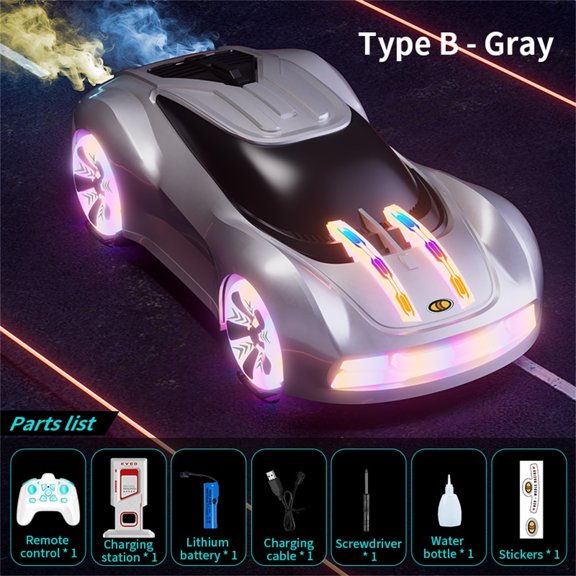 Remote Control Car Drift RC Stunt Car with Light Spray and Sound 2.4GHz Hobby RC Toy for Teens 360° Rotation Birthday Gift for Lovers Gray E
