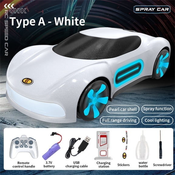 Remote Control Car Drift RC Stunt Car with Light Spray and Sound 2.4GHz Hobby RC Toy for Teens 360° Rotation Birthday Gift for Lovers White C