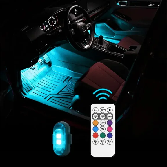Remote Control Car Footwell Light, USB Rechargeable RGB LED Light, Waterproof Car Interior Decoration Light, Car Atmosphere Lights, Auto Decorative Light, Suitable for Cars, Valentine's Day Gift