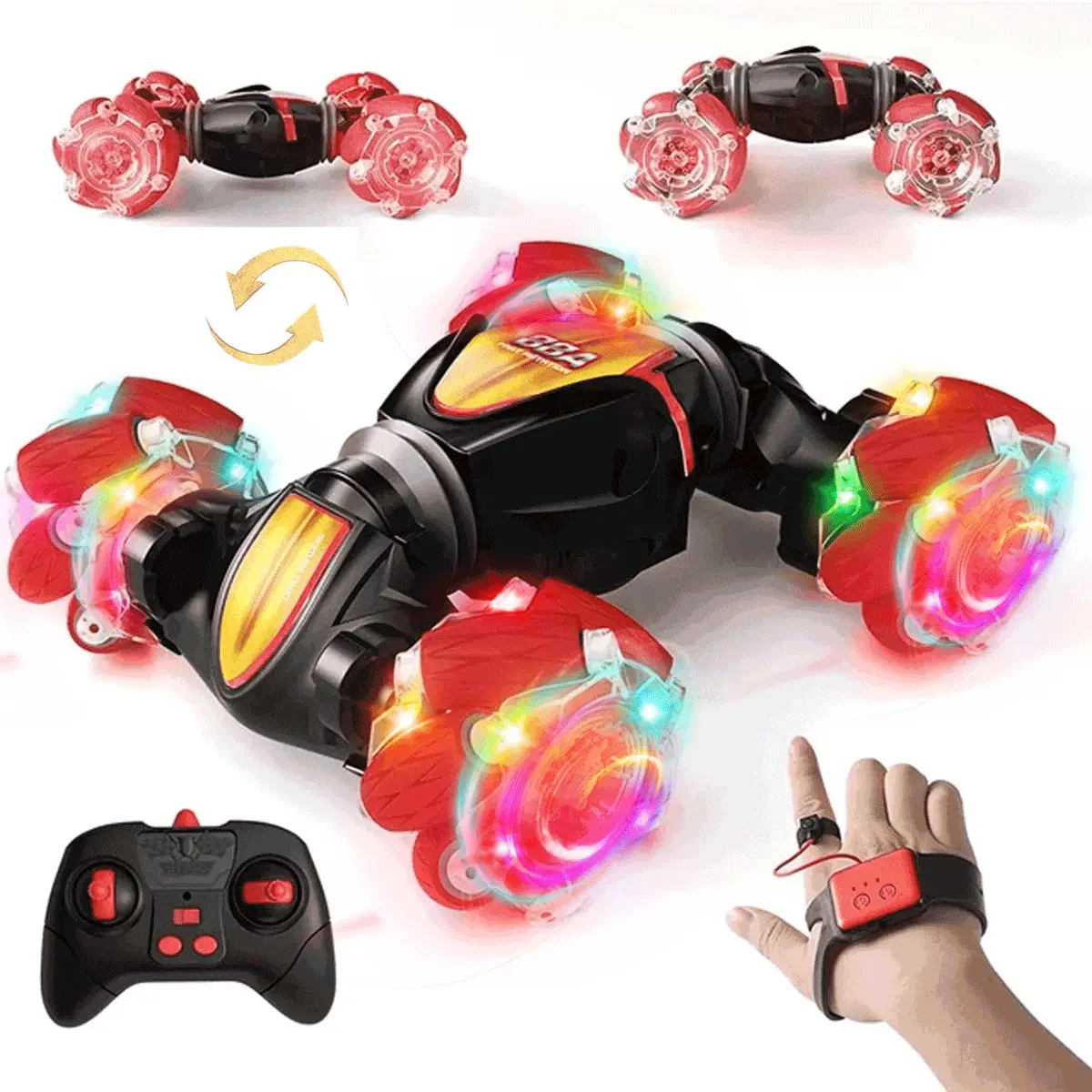RC Stunt Car for Kids, Remote Control Stunt Gesture Car , Double Sided 360 Spins and Flips Gesture Sensor Toy Cars, Rechargeable Race Toy Car for Boys and Girls (Red)
