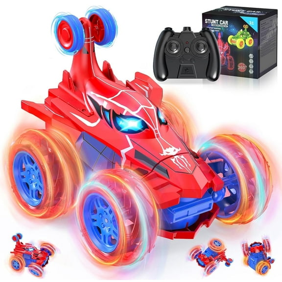 Remote Control Car for Girls, 360 Rotating 4WD Stunt RC Cars with Cool LED Lights, Rechargeable Car Toys Birthday Gifts for Kids Boys Age 3-6 7-9 10-12