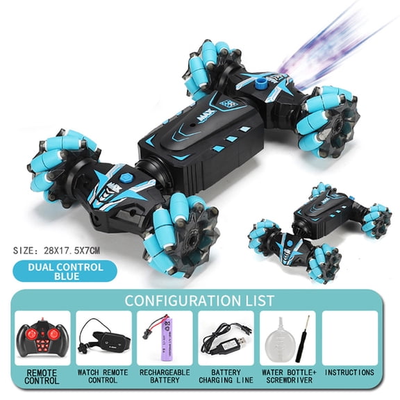 Remote Control Car Hand Controlled Gesture RC Stunt Car with Spray & Lights & Music, 4WD 2.4GHz Off-Road Vehicle 360° Double Sided Rotation Crawler Vehicle RC Car-Blue