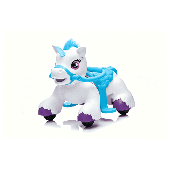 Xuanlur 12V Unicorn Ride on Toy for Toddlers, Interactive Battery Powered Electric Car w/Glowing Horn & Magic Sounds, Carrot Toy, Comb, Plush Mane, Ride on Horse for Kids Ages 1.5-3 Years Old, Blue