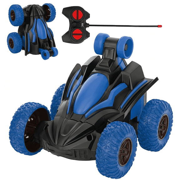 Remote Control Car for Kids, 2.4GHz RC Stunt Car with 360 Spins & LED Light Wheels, Double-Sided All-Terrain Racing Car Toy, Gift for Boys & Girls Ages 3-8 (Blue)