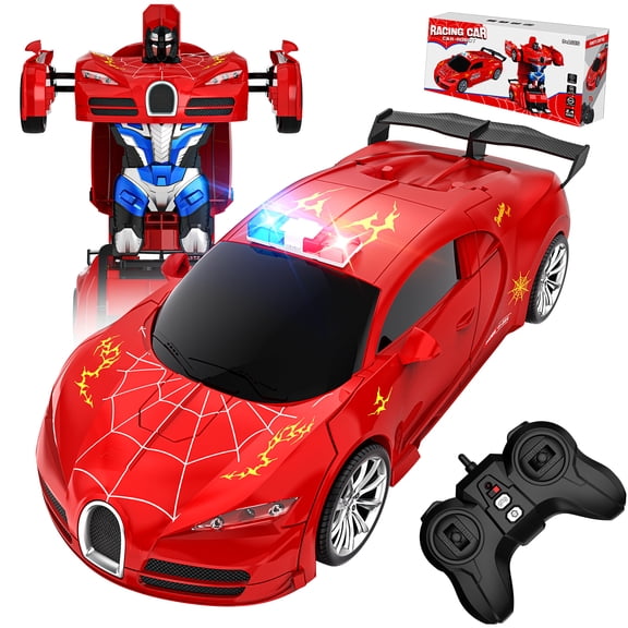 Remote Control Car, One-Click Becoming Robot Transforming Toys Car for Boys, Smooth Deformation, Demo Mode, 360 Rotation, Easy to Use, 2.4GHZ, with LED Lights, RC Cars for Christmas, Kids