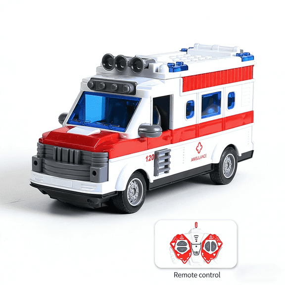 RC Car Play Ambulance Toy with Lights, & Open Doors for Kids 3 5 Gifts