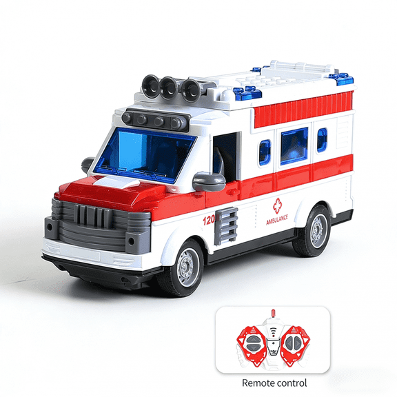 Remote Control Car Play Ambulance Toy with Lights, RC Truck with Open Doors for Kids Boys Girls Christmas Birthday Gifts