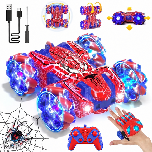 Remote Control Car, RC Car Toys for 5 6 7 8 9 10 Year Old Boys Girls, Gesture Sensing Spider RC Car, Double Sided Race Car with LED Light, RC Stunt Car Outdoor Toys for Kids Birthday Gifts