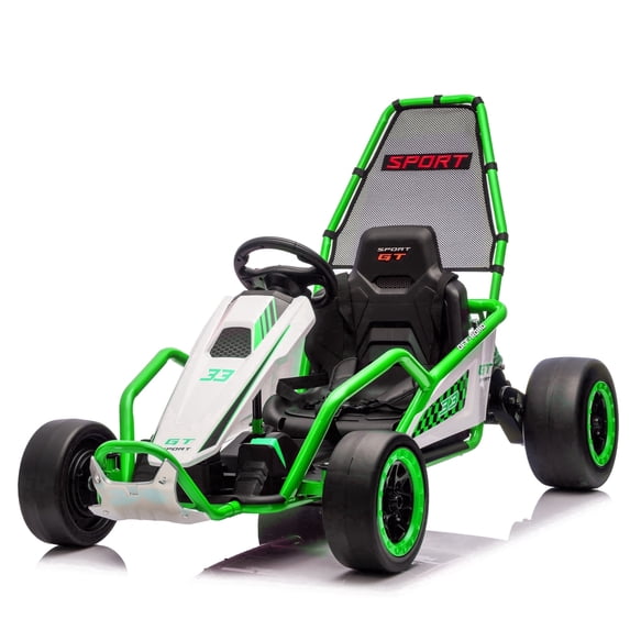 24V 8.5 MPH Electric Go Kart for Kids, 400W Powerful Drift Kart w/ Front EVA Wheel & Metal Frame, Ride on Toy w/ Music & Lights, Suspension, 2 Speed, 5 Point Harness, Crazy Cart for Ages 6+, Green