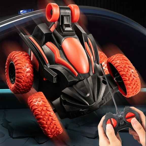 Remote Control Car Stunt RC Cars with Music & Lights, Lying Down Walking 360 Degree Dump Car Stunt Roll Children Boy Girl Toy Birthday Christmas Gifts, Red