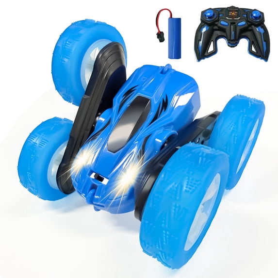 Remote Control Car Stunt RC Cars, 4WD Double-Sided 360° Rotating RC Crawler, Blue