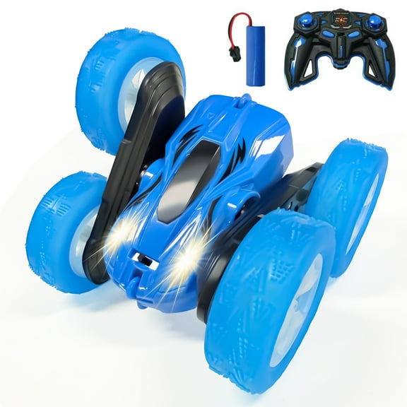 Remote Control Car Stunt RC Cars, RC Cars Stunt Car Toy 2.4Ghz Double Sided 360° Rotating RC Crawler with Headlights, 4WD Off Road Drift RC Race Car Toy for Boys Girls Aged 6-12 Blue