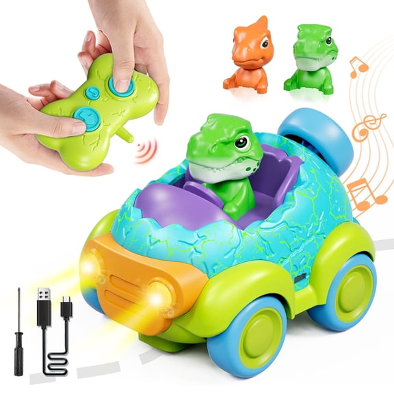 Remote Control Car for Toddlers, Rechargeable RC Car with Music & Light, Dinosaur Toy Cars for Toddlers, RC Car Toy for 2 3 4 Year Old Boys Girls Birthday Gift