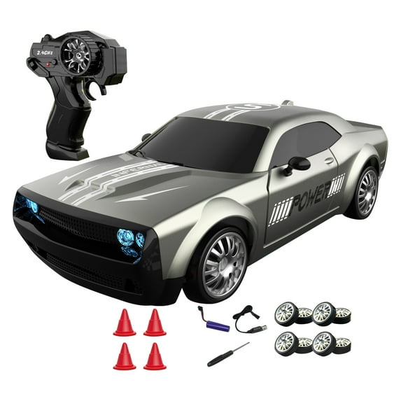 Remote Control Car Toy For, Green Rc Vehicle With 1 Remote Controller, 4 Traffic Cones, 8 Tires, 1 Screwdriver & 1 Charging Cable, For Indoor Outdoor Play