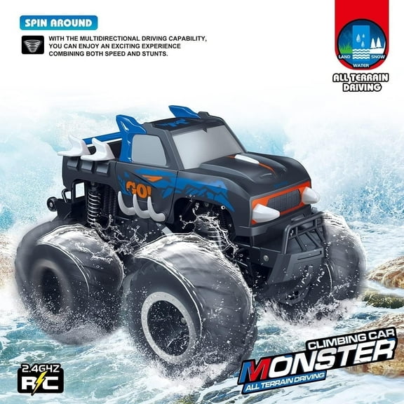 Truck Toys 1:16 Waterproof Monster Rc Cars 2.4 Ghz Amphibious Remote Control Car 4wd all Terrain Off-Road Pickup Trucks for Boys & Girls Kids Gifts Presents