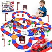Spider Toys for Boys 3-4, 250 PCS Flexible Road Race Track Playset with 2 Monster Cars for 3 4 5 6 Year Old Flex Ready Ramp Playsets Car Truck for Kids Toddler Age 3-6 3-5 4-6 4-7 Birthday Gifts