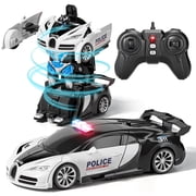 Remote Control Car - Transform Police Car Toy, One Button Deformation to Robot with Light, 2.4Ghz Remote Control Car with 360&deg; Rotating, Police Car Toy for 3 6 Years Boys
