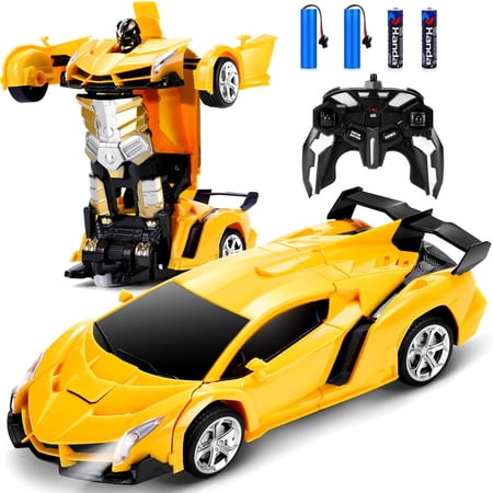 Remote Control Car - Transform Robot RC Cars Contains All Batteries: One-Button Deformation and 360 Degree Rotating Drifting, Present Christmas Birthday Gift for Boys/Girls - Yellow