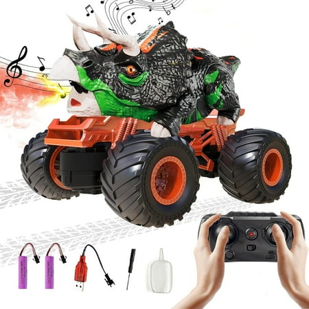 Remote Control Car for Boys,2.4Ghz RC Dinosaur Toys for Kids 3-5 Year olds, RC Car Toys with Light & Sound Spray Birthday for Boys Orange