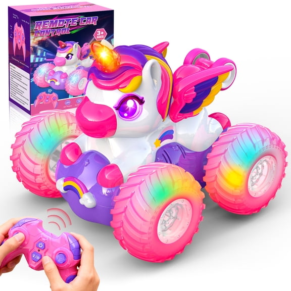 Remote Control Car for Girls, Unicorn Toys Gift for 3 4 5 6 7 Year Old Girls, Stunt Car Toy for Girls Birthday Gift Christmas