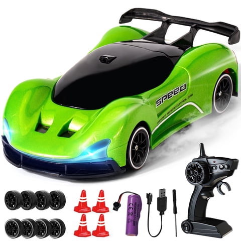 Remote Control Car for Kids,4WD 2.4GHz Racing RC Car Toys with RGB Lights,Racing and Drifting,Gift for Boys & Girls,Green