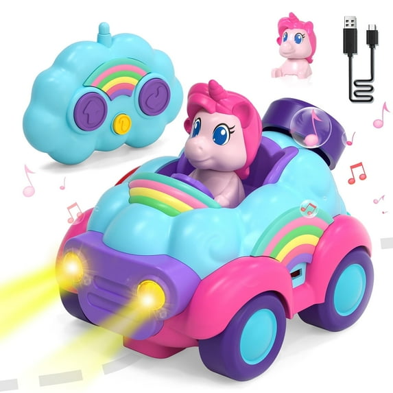 Toddler Remote Control Car, Unicorn RC Car with Music & Light, Toddler Remote Control Cars Toys for Ages 2 4